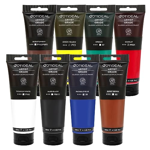 GOTIDEAL Craft Acrylic Paint Set,8 Primary Colors((120ml,4 oz) Washable | Rich Pigments Non-Toxic, Professional Paint for Pouring on Canvas, Rocks, Ceramic, Fabric, Leather, for Artist, Adults - color: 8 Colors, style: Regular