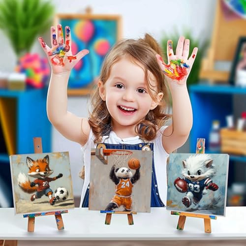 4 Pack Paint by Numbers Kit for Kids, Animals Color by Number Painting Kits for Kids Ages 8-12 Sports Paint by Numbers with Framed Canvas Children DIY Paints by Number Kits for Beginners 8x8 Inch - color: Animals Painting