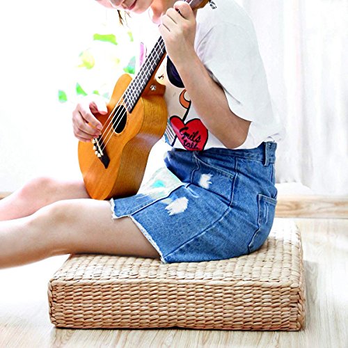 HUAWELL Japanese Tatami Cushion Floor Pillow Zafu Natural Seat Furniture Meditation Furniture Floor Mat Cushion Multi-Functional Handmade Breathable Square,Beige (19.7 * 19.7 * 3.97 Inch) - size: 19.7*19.7*3.97 Inch