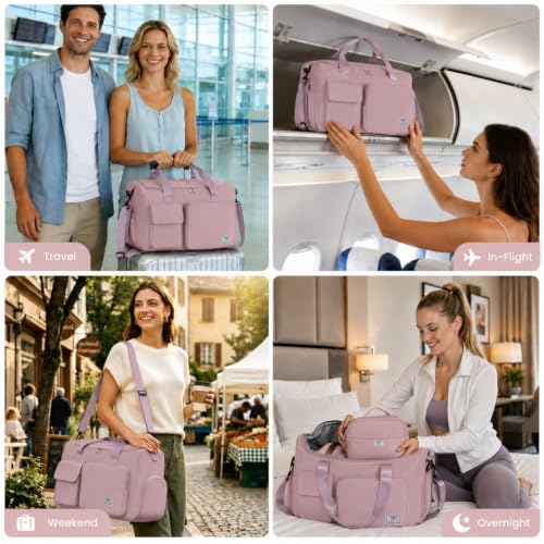 FIORETTO Women's Gym Duffle Bag with Shoes Compartment, 30L Capacity, Ideal for Travel, Gym, Sports, Duffel, Weekender - color: Grayish Pink, style: Gym Bag With Toiletry Bag