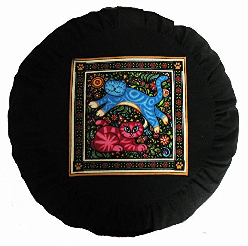 Meditation Cushion Zafu Buckwheat Pillow - Heavenly Kitties - Blue and Pink - color: Blue and Pink