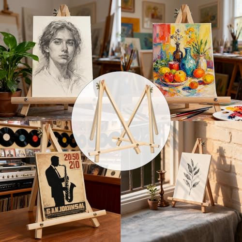 6 Pack 9 Inch Wood Easels, Tabletop Painting Easel Stand for Canvas, Photo & Sign Display - Portable Tripod Art & Craft Easels for Kids and Adults