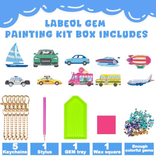 Labeol Arts and Crafts for Kids - Creat Your Own GEM Keychains-5D Diamond Painting by Numbers GEM Kits for Kids Girls Toddler Age 6-7 6-8 10-12 - style: Car