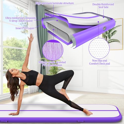 Air Mat Tumble Track, Gymnastics Mats Tumbling Track with Electric Air Pump for Home Use Cheerleading Training Kids Gym Yoga - color: Purple, size: 16.5ftx3.3ftx4inch