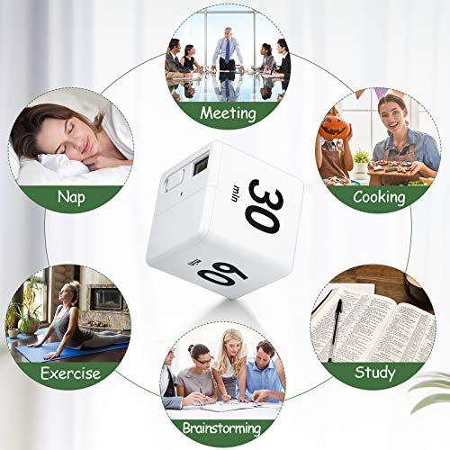 Weewooday Cube Timer, Gravity Sensor Flip Timer for ADHD, White - color: White