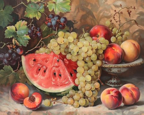 Tucocoo Fruits DIY Paint by Numbers for Adults Vintage Fruits DIY Digital Oil Painting Grape Watermelon Orange Peach Plum Painting Kits Canvas Acrylic Paint Funny Room Decor 16x20 Inch (DIY Frame ) - color: Wine Fruit 05, size: 16''x20''(DIY Frame)