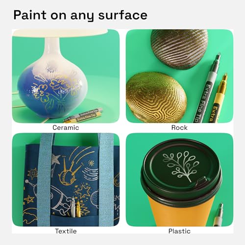ARTISTRO Gold & Silver Acrylic Paint Markers - 0.7mm Extra Fine-Tip - 2 Set | Metallic Paint Pens, Perfect for Crafting, Art Projects, & More - color: Gold & Silver, style: Extra Fine