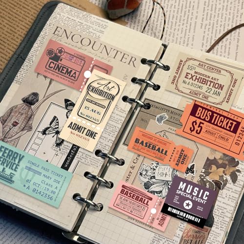 200Pcs Vintage Washi Stickers for Scrapbooking Supplies & Junk Journaling | Aesthetic Stickers for Water Bottles, Craft Kits, Bullet Journals - style: Tickets