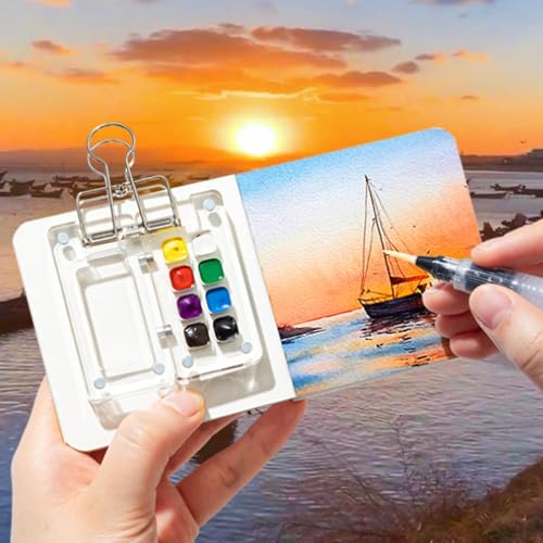 Mini Watercolor Paint Set Pocket Artist Watercolor Travel Set with Mini Paint Palette,Brushes, 12 Colors, Watercolor Sketchbook for Artists Painters Students(Plastics) - size: 15 Grids