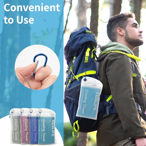 YESLIFE 4-Pack Cooling Towels (40"x 12"), Cooling Neck Wraps, Ice Towel - color: Grey, Dark Blue, Purple, Blue