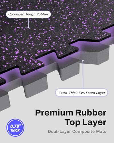 AIRHOP 0.79" Thick Gym Flooring for Home Gym, 24 Sq Ft Rubber Top Gym Mat - color: Black/Purple, size: 24 Sq Ft (6 Tiles)