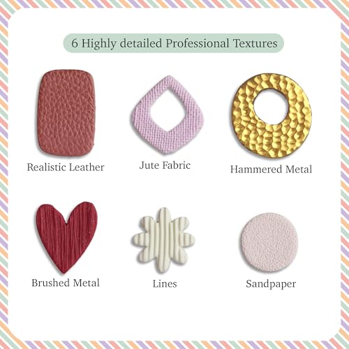 Polymer Clay Texture Roller Set - 6 Professional Surface Rollers for Earrings & Jewelry | Brushed Metal, Jute, Leather & More | Core Studio Collection