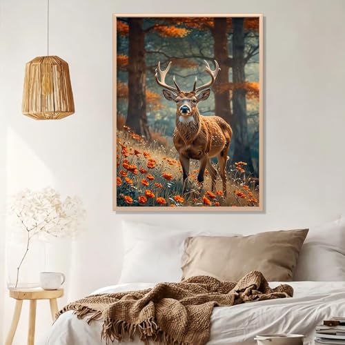 Deer Diamond Art Kits for Adults Beginners 12x16 IN, DIY Craft Gift | Landscape Diamond Painting Kits for Adults, Stress Relief, Home Wall Decor, 5D Full Round Drill Gem Art - color: DP-US05