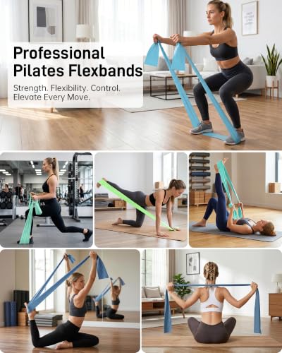 Renoj Pilates Flexbands, 5-Pack Latex-Free Resistance Bands Set – Exercise Bands for Pilates, Yoga, Stretching & Physical Therapy | Home Gym Equipment for Women & Men - color: Blue