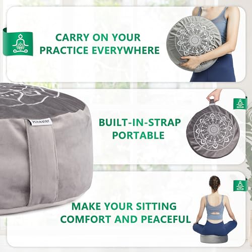 Hihealer Meditation Cushion, Traditional Tibetan Velvet Meditation Pillow - color: Calmly Grey & White