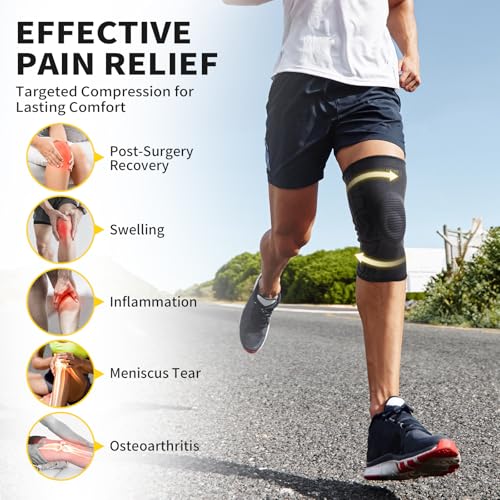 CAMBIVO Knee Brace for Men & Women, 2-Pack Compression Sleeve with Gel Pad | Patella Gel Pad with Side Stabilizers for Knee Pain Relief. Ideal for Running, Weightlifting & Arthritis, Workout, Daily Use - color: Black, size: Large