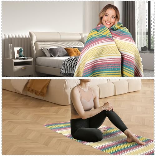 M-Aimee 3 Pcs Mexican Yoga Blanket Striped Falsa, 45x70