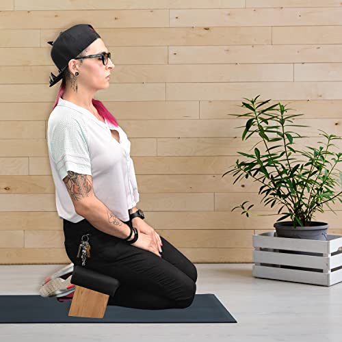 Mudra Crafts Maroon Foldable Meditation Chair - Yoga Zen Meditation Bench Kneeling Stool - Wooden Meditation Stool with Cushion - Prayer Kneeler Seiza Meditation Seat - color: Maroon Cushion