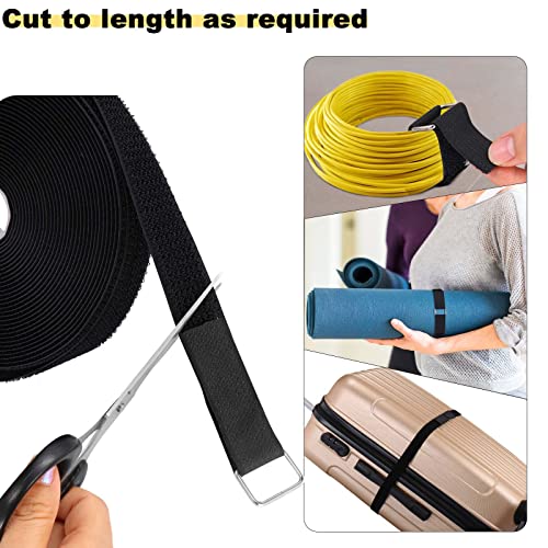 YMCRLUX 1"x64ft Hook and Loop Straps with 70 Metal Buckles, Adjustable Fastening Cable Straps, Cut-to-Length Cinch Strap, Reusable Nylon Securing Cord Ties for Organizer or Storage, 1 inch Wide, Black - size: 1in x 64ft Black