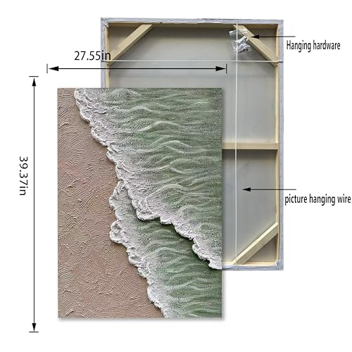 NANKAI Art Hand-painted white and green thick texture abstract oil painting Waves beach landscape oil painting home wall decoration art 40x28 Inches - color: NKHB248