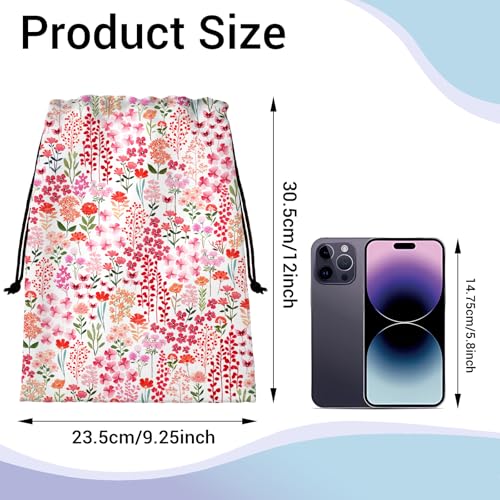 Gymnastics Grip Bag Pink Floral Plant Small Portable Drawstring Storage Pouch Bag - color: Flowers Pink, size: 12"(H)*9.25"(W)