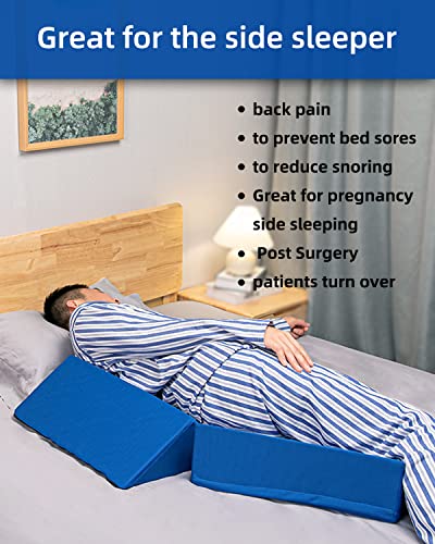Fanwer Positioning Wedge Pillow for Side Sleeping (3 in 1), 40 Degree Triangle Bed Wedges & Body Positioners for Back Pain, Preventing Bedsores, After Surgery, Knees Elevated, Pregnancy - color: Sky Blue, size: 19.69in