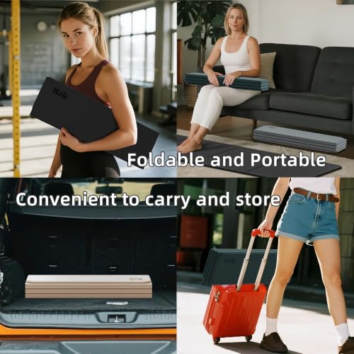 WEILA 1/2 Inch 70"x24" Foldable TPE Yoga Mat, Thick Non Slip Pilates Mat - color: Light Green