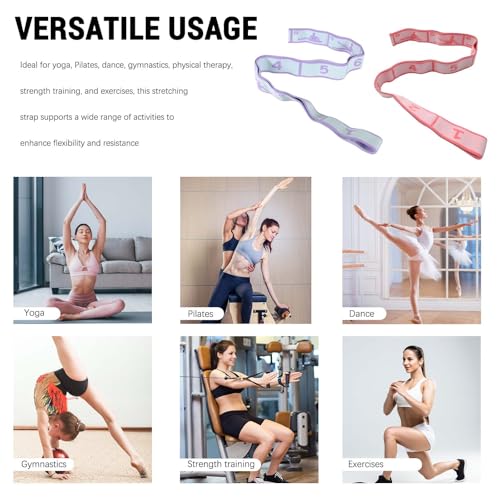 2- Pack Stretching Strap with 8 Loops - Multi-Loop Yoga Straps, Elastic Stretch Bands for Pilates, Dance, Gymnastics, Physical Therapy, and Exercise - color: Black,Purple