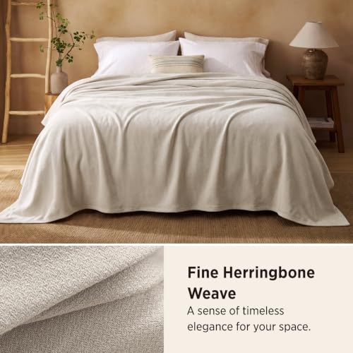 Bedsure 100% Cotton Blanket, Herringbone Weave, King, Linen Beige | Breathable, Lightweight Bedspread, Soft, Cooling for Hot Sleepers, Ideal for Summer & Fall Nights, 108x90 Inches - color: 01 - Linen Beige, size: King
