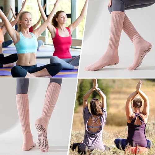 Pilates Grip Socks for Women, Non Slip Scrunch Yoga Socks for Home, Workout - color: 3pairs-blackwhitepink