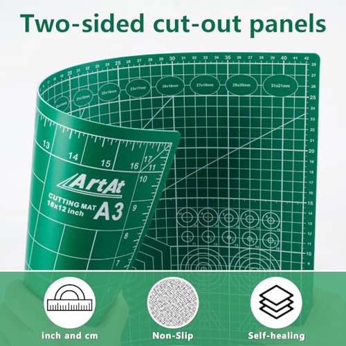 ArtAt Self Healing Cutting Mat:【10 Pack Cutting Mat 12″x 18″】 Green Double Sided Non-Slip 5 Layers PVC Durable Craft Sewing A3 Mat for Rotary Cutter - color: Green, size: 18"L x 12"W(10pcs)