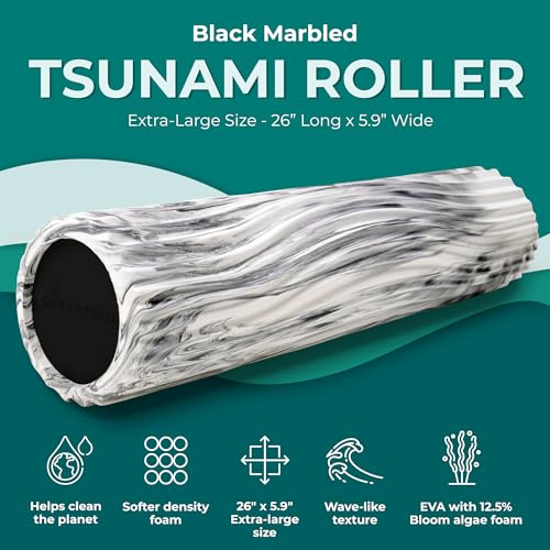 Oceanfoam Tsunami Roller (Black Marbled) - Extra-Large, 26" x 5.9" - Soft, Textured Foam Roller for Physical Therapy, Back Pain, Exercise & Stretching - Wave Textured - Yoga, Athletics, & Wellness - color: Black Marbled