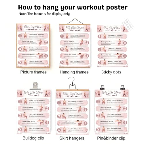Tai Chi Chair Workout Chart Poster Set, 6-Piece Canvas Prints, Seated Chair Tai Chi Exercises for Seniors & Beginners, 30-Day Workout Charts, Easy-to-Read Wall Art | Unframed (12" L x 16" W) - size: 12"L x 16"W