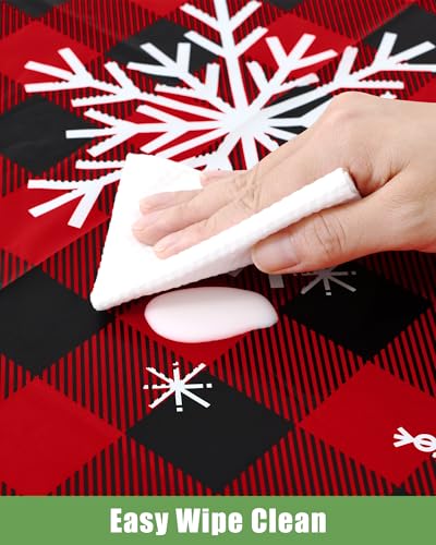 Smiry 8 Packs Buffalo Disposable Table Cloth, 54 x 108 Inch Waterproof Plastic Tablecloth, Rectangle Snowflake Red Checkered Table Covers for Picnic, Christmas, Birthday, Party - color: Christmas Red, size: 54"x108" (Pack of 8)