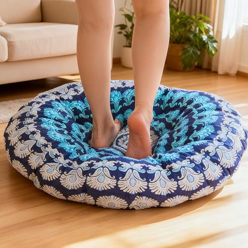 35 Inch Extra Large Mandala Floor Cushion Round Meditation Floor Pillow | Bohemian Style, Oversized Floor Cushion, Fluffy and Lightweight, Corduroy and Pearl Cotton, Yoga Cushion - color: Navy Blue, style: Bohemian