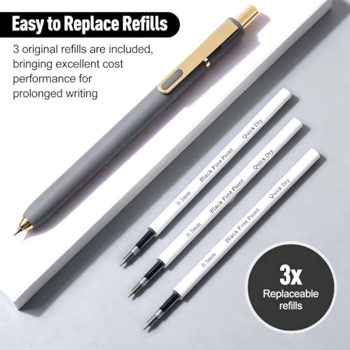6Pcs Gel Pens-0.5mm Fine Point Black Ink with 3 Extra Refills, Soft Comfortable Grip,Smooth Fluent Writing,Retractable Design for Men Journal,Business Office and Nurse Note Taking (Gray) - color: Gray