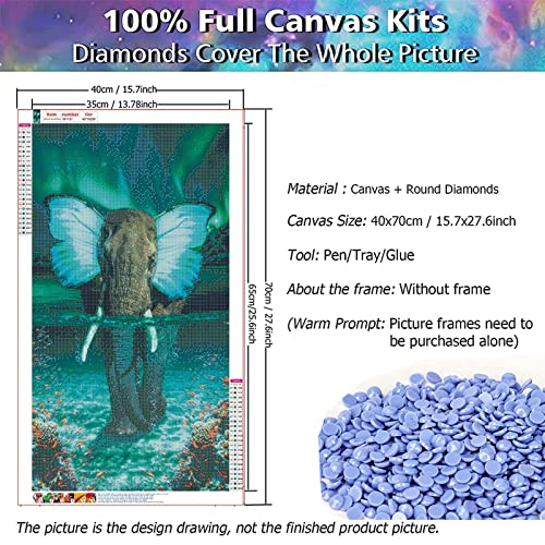 JATOK 5D Diamond Painting Kits for Adults (27.56 x 15.7 inch) DIY Large Elephant Full Round Drill Cross Stitch Embroidery Pictures Arts Paint by Number Kits Diamond Painting Kits for Home Wall Decor - color: Blue