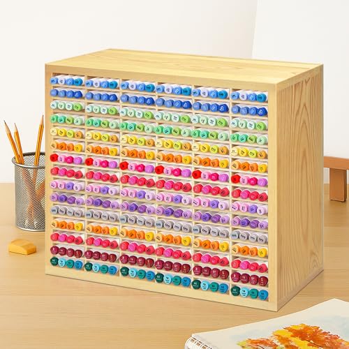 PROLEE Marker Storage Organizer for 360 Markers,Wooden Alcohol Marker Holder with 90 Slots,Markers Pens Pencils Art Supply Storage Rack for Desk Home Classroom Office Decor - color: Natural, size: 360 Markers,18“x15.5”x5.5“