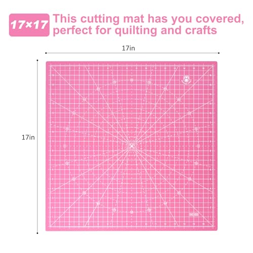 17"x17" Rotating Cutting Mat, Self Healing Mat with 360-Degree Rotation & Anti-Slip Base, Sewing Board Cutting Mat Perfect for Fabric Quilting Leather Hobby Project, Pink - color: Pink, size: 17"L x 17"W