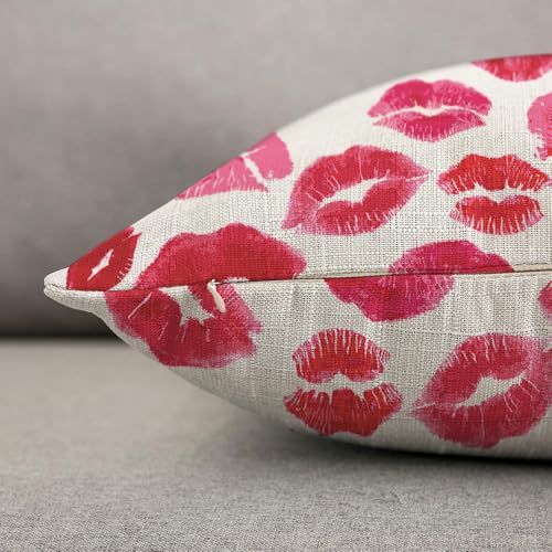 TKS MITLAN Lips Prints Throw Pillow Case Cushion Cover Kiss Lipstick Mouth Red Smooch Linen Couch Bed Sofa Car Waist Cushion Cover 18 x 18 inch - color: Lips Prints, size: 18" x 18" (Pack of 1)