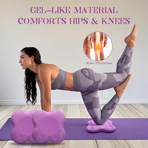 2 Packs Yoga Knee & Elbow Cushions - Extra Thick Foam for Knees, Elbows, Wrists, Hands & Head - Pilates & Kneeling Pads - Support Foam Pads for Women & Men - color: 4pcs-Pink + Purple
