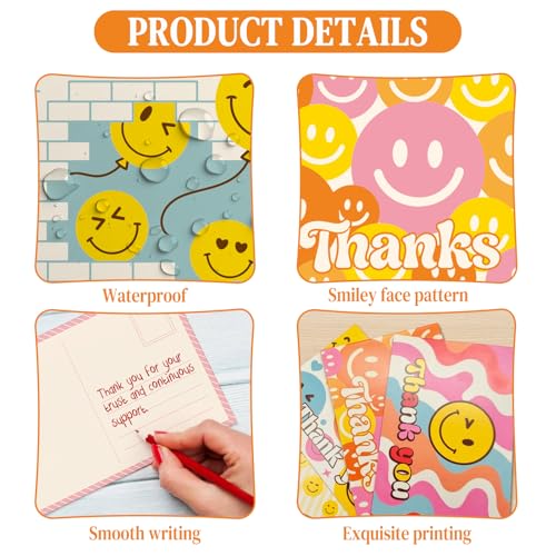64 Pcs Thank You Cards, Postcards for Mailing Blank Note Greeting Cards, Employee Appreciation Cards, Smiley Face Postcards for Kids Adults Teachers Students, 4×6 In - color: thank you cards