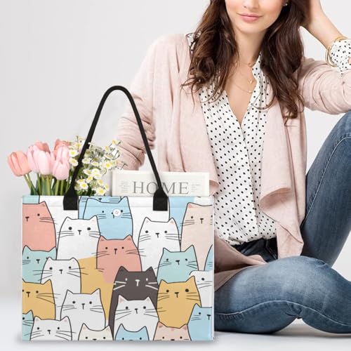 Pardick Cute Cartoon Cat Tote Bag For Women Travel Bag Reusable Grocery Bags Utility Tote For Work Shopping Pool Beach Bags for Gift Outdoor,A-9 - color: B-009