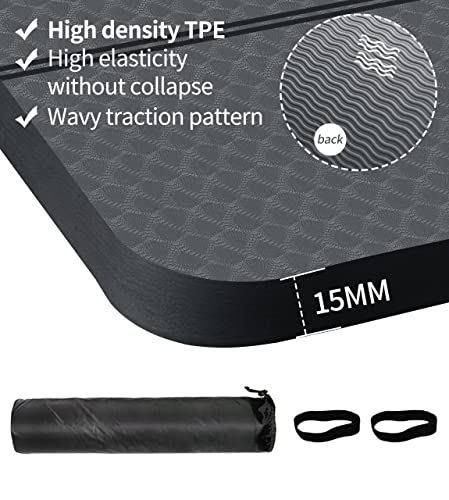 nuveti Large Exercise Mat - 15mm/20mm/30mm Thick Yoga Mat | Workout Mat for Fitness, Yoga, Pilates, Stretching & Floor Exercises for Women & Men with Free Carrying Bag - color: Grey, size: 183X80X15MM