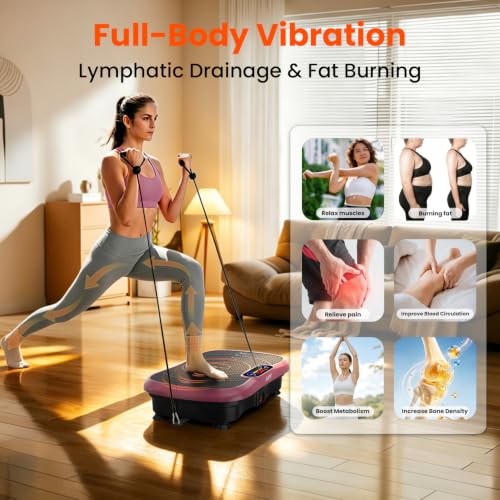 AXV Vibration Plate Fitness Platform Exercise Machine Body Vibrating Board | Curved Design Powerful 200W Bluetooth Oscillating Shake Plate for Lymphatic Drainage Recovery Whole Body Toning With Handles - color: BASIC.PINK