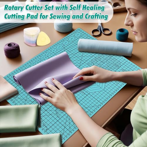 Rotary Cutting Mat and Tools Set, Audab 45mm Fabric Cropping Cutter Wheel with A3 Self Healing Sewing Mat, Blades, Quilting Ruler and Clips, Crafts Knife for Shirt Cloth Patchworking Scrapbooking