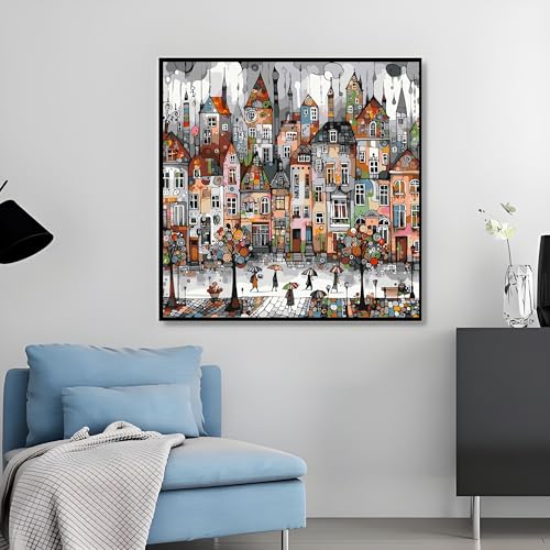 OJTOYART Paint By Numbers Kit for Adults, Castle House Paint by Number for Adults,Acrylic Adults' Paint-by-Number Kits, DIY Easy Paint by Number Adult for Home Art Decor 16 X 16 inch - color: MT6433