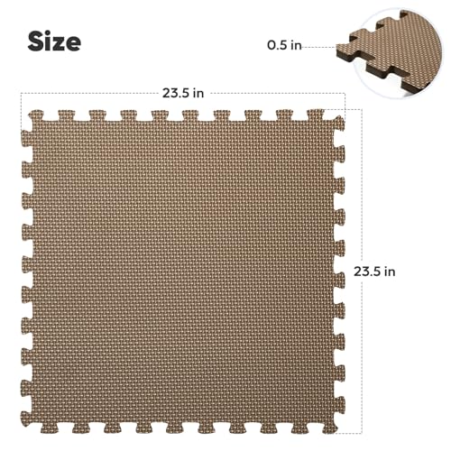 12 Pack 48 sqft Home Gym Mat, Puzzle Exercise Mat, EVA Interlocking Foam Floor Tiles for Home Workout Equipment and Kids' Play Areas - Blue, 24 in x 24 in x ½ in - (Brown, 12 Pack (48 SQ FT)) - color: Brown, size: 12 Pack (48 SF)