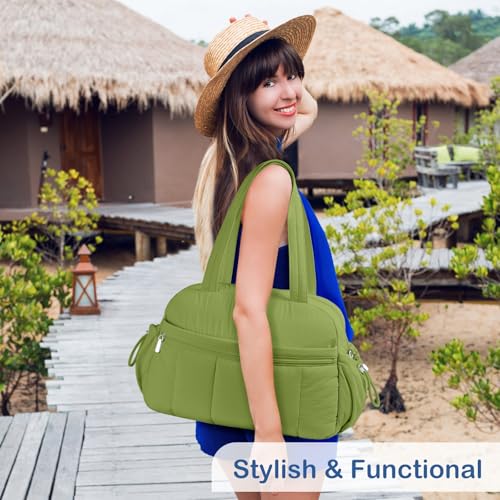 TOPDesign Travel Duffel Bag for Women, Puffer Gym Bag Sports Tote with Wet Pocket, Carry On Weekender with Luggage Sleeve (Green) - color: Green