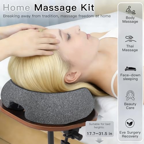 Massage Headrest for Bed Sofa Home Massage Stand with Memory Foam Face Pillow, Bedside Home Massage Bed, 17.7-31inch Height Adjustable Easy to Install Recovery After Eey Surgery